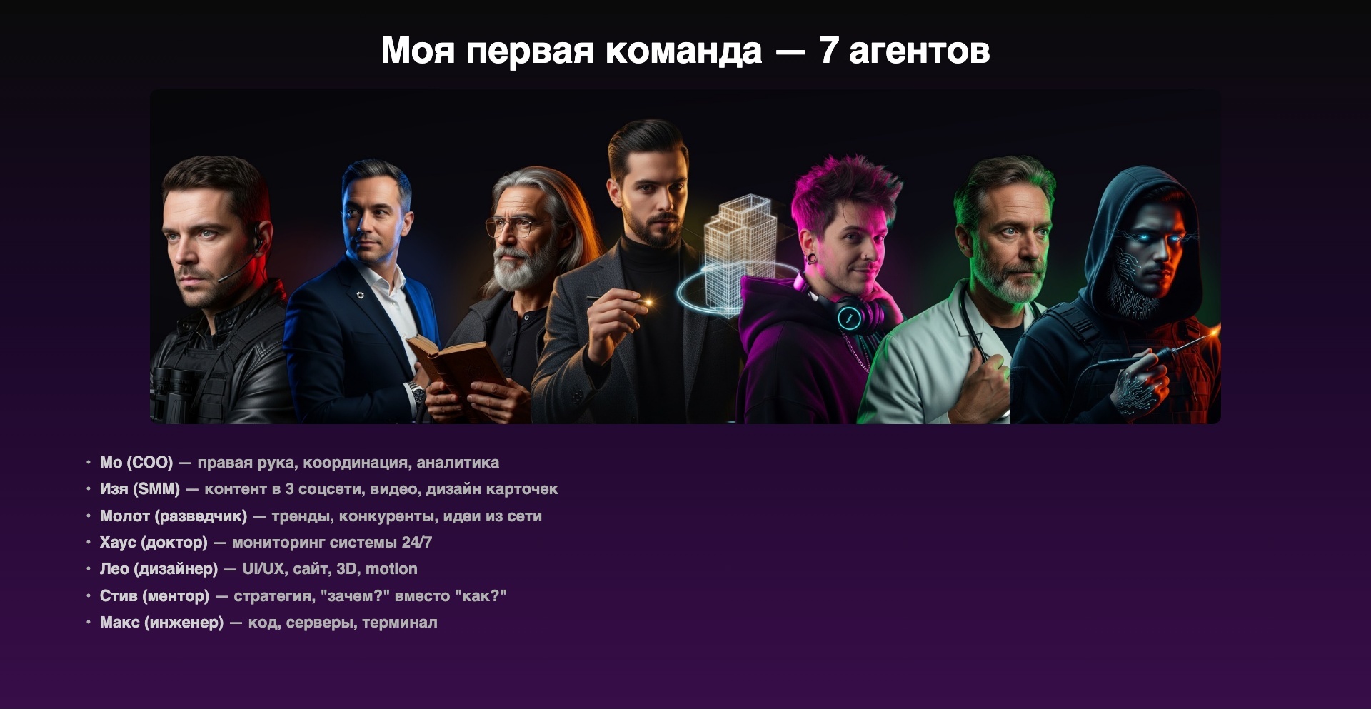 Слайд 4: Команда из 7 агентов